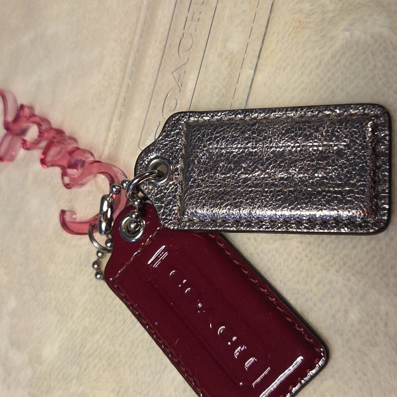 Coach 4pcs. Hang Tag Set Of PVC Logo And Clear Tag + Silver And Burgundy Leather - Picture 4 of 7